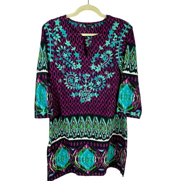J Peterman Shift Dress Women Small‎ Purple Black Embroidery Geometric Pattern - Picture 1 of 9